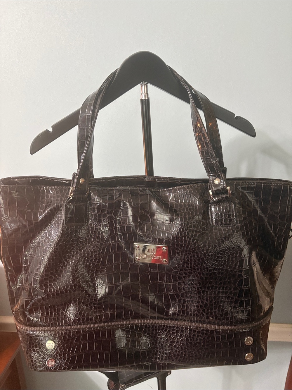 JM New York Women’s Croc-Embossed Laptop Tote Bag in Black